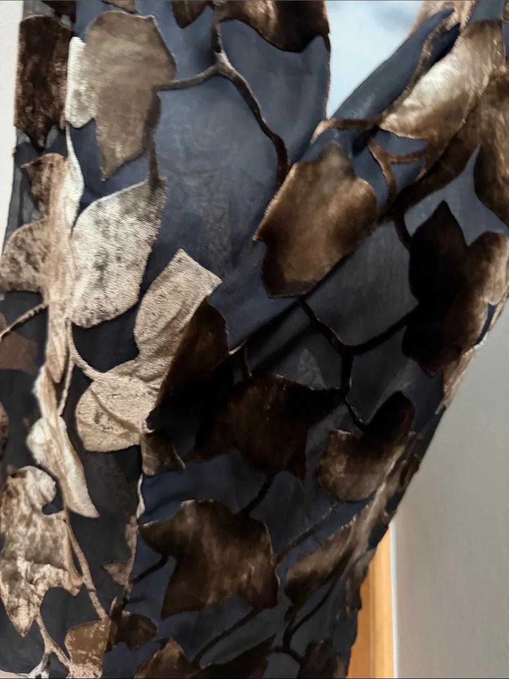 Vintage Gold Foil Leaf Pattern Scarf Wrap | Double Sided Two-Ply burnout velvet